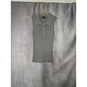 Quince Women Eco-Knit Polo Sweater Tank Heather Gray Sleeved Top M